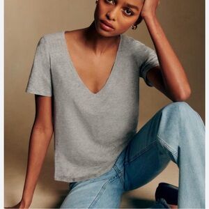 Gray V-Neck Short Sleeve Tee